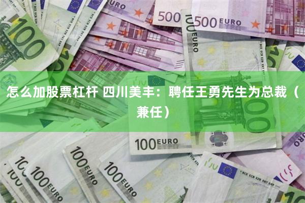 怎么加股票杠杆 四川美丰：聘任王勇先生为总裁（兼任）